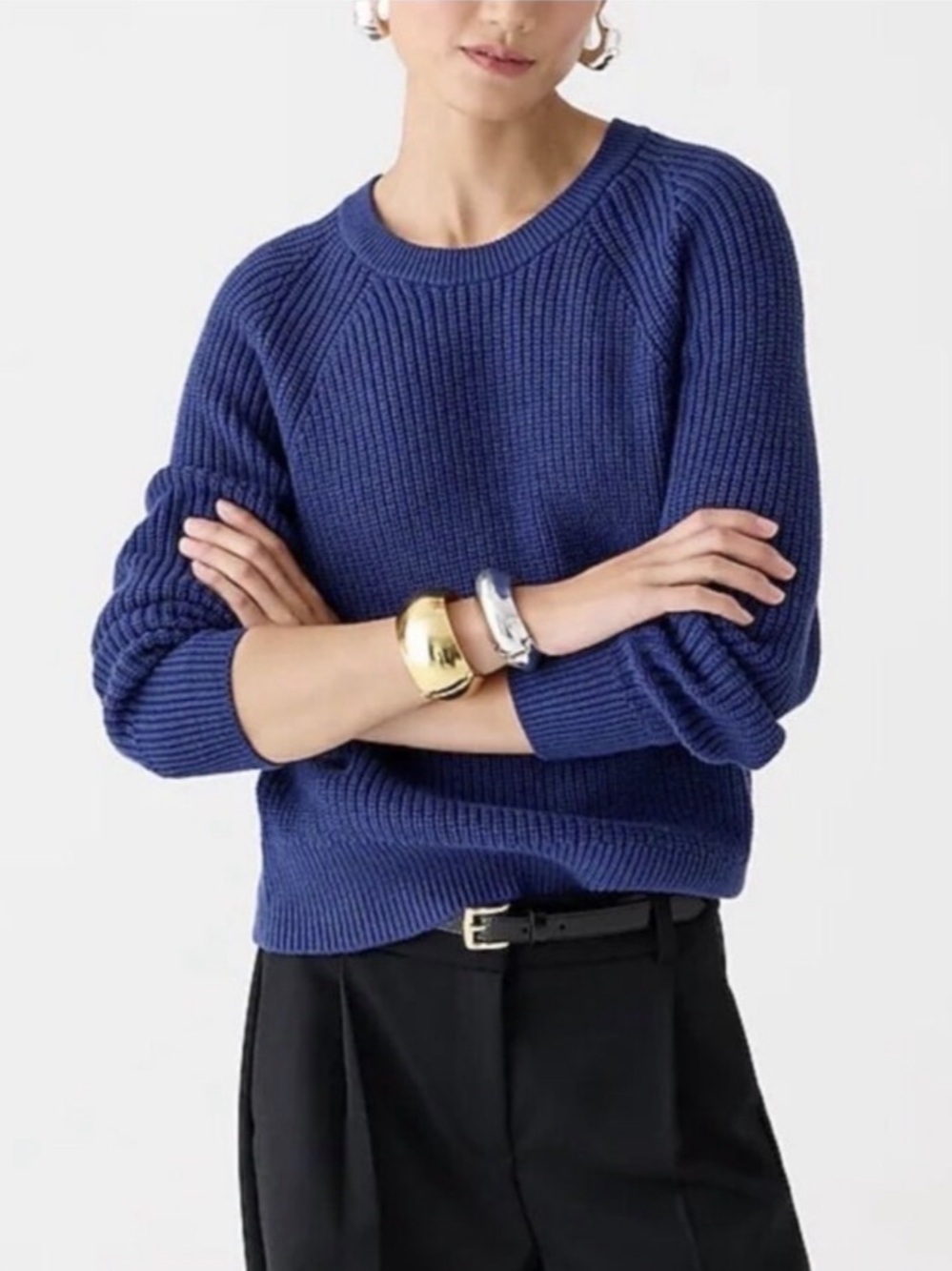 J.CREW • Cotton fisherman crewneck sweater - Navy blue Small BN190